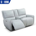 MANWAH CHEERS Modern Extendable White Genuine Leather 2 Seat Loveseat Electric Recliner Sofa with Storage Box