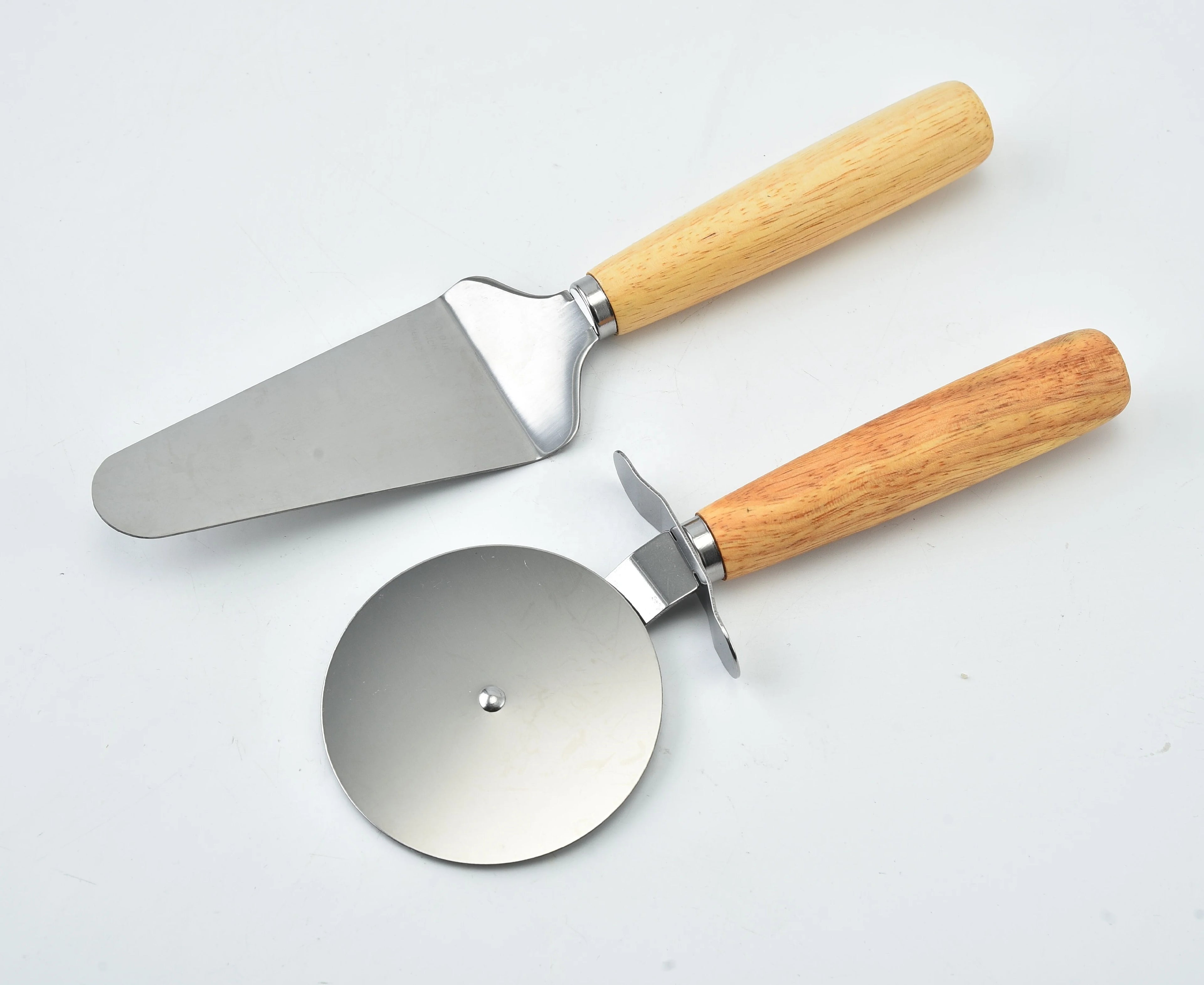 Stainless Steel Pizza Wheel Cutter and Cake Server Set Tools with Wood Handle