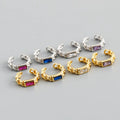 2022 NEW 925 Sterling Silver Cross Link Ear Cuff with Rectangle Purple Red Stone Ear Cuff Climber Earrings for Women