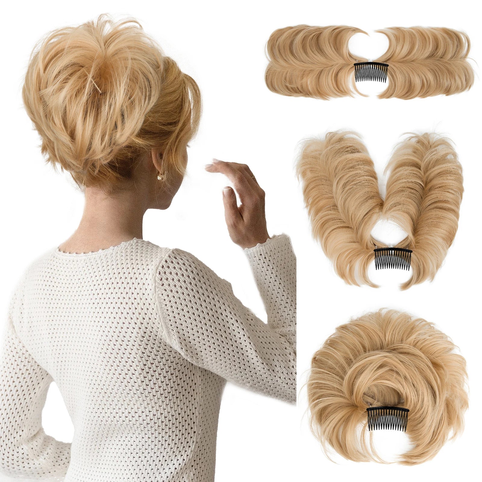 AliLeader Hair Chignon New Style Synthetic Messy Bun Hair Piece Side Comb Clip in Hair Bun Hairpiece for White Women