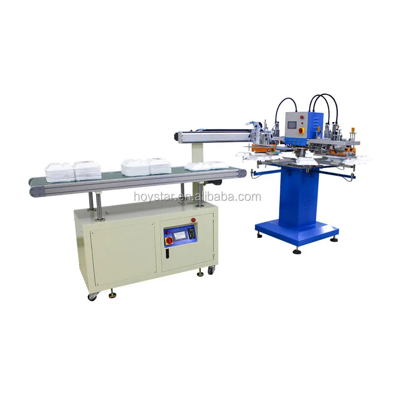 Automatic 4 Color Food Package Screen Printing Machine With Automatic Unloading Table