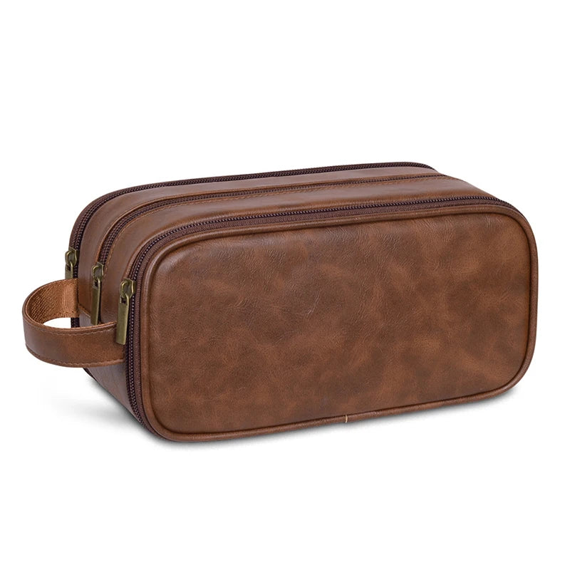 Mens Portable Cosmetic Bag Toiletry Bag Leather Zipper Man Waterproof Organizer Toiletry Bag Dopp Kit for Men