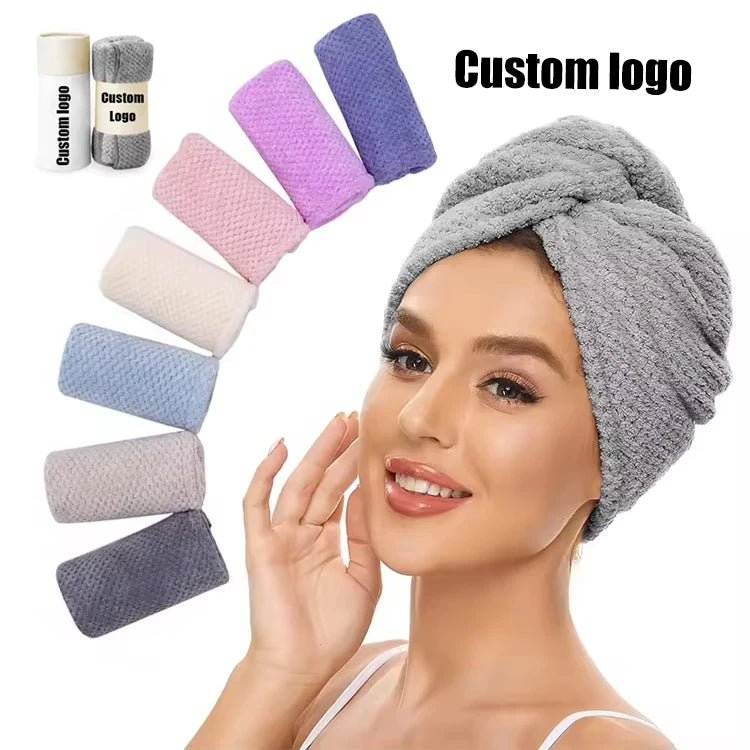 Super Absorbent Hair Towels Custom Embroidered Printed logo Quick Dry Ladies Girl Women Curly Microfiber Hair Turban Wrap Towel