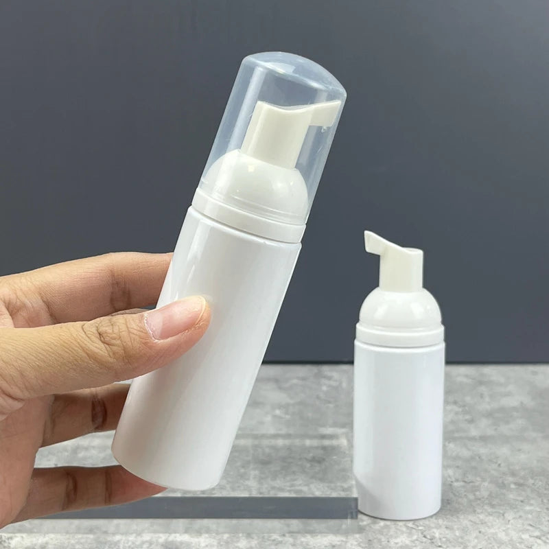 Foaming Bottle 50ml 2oz PET Cosmetic Soap PET Facial Cleanser Mousse Dispenser White Foam Pump Bottle