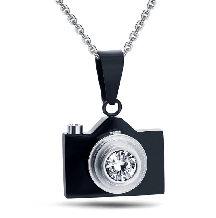 Titanium Steel Gold Plated Link Chain Punk Style Camera Necklace Vintage Distressed Stainless Steel Drip Party Anniversary