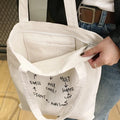 Wholesale Reusable Eco Friendly Customized Designs Letter Pattern Zipper Shopping Canvas Tote Bag with Handles Custom Logo Sizes MegaBDM