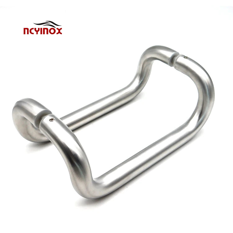 Door Handle Curved Offset Aluminum Pull Handle Tempered Glass Mount