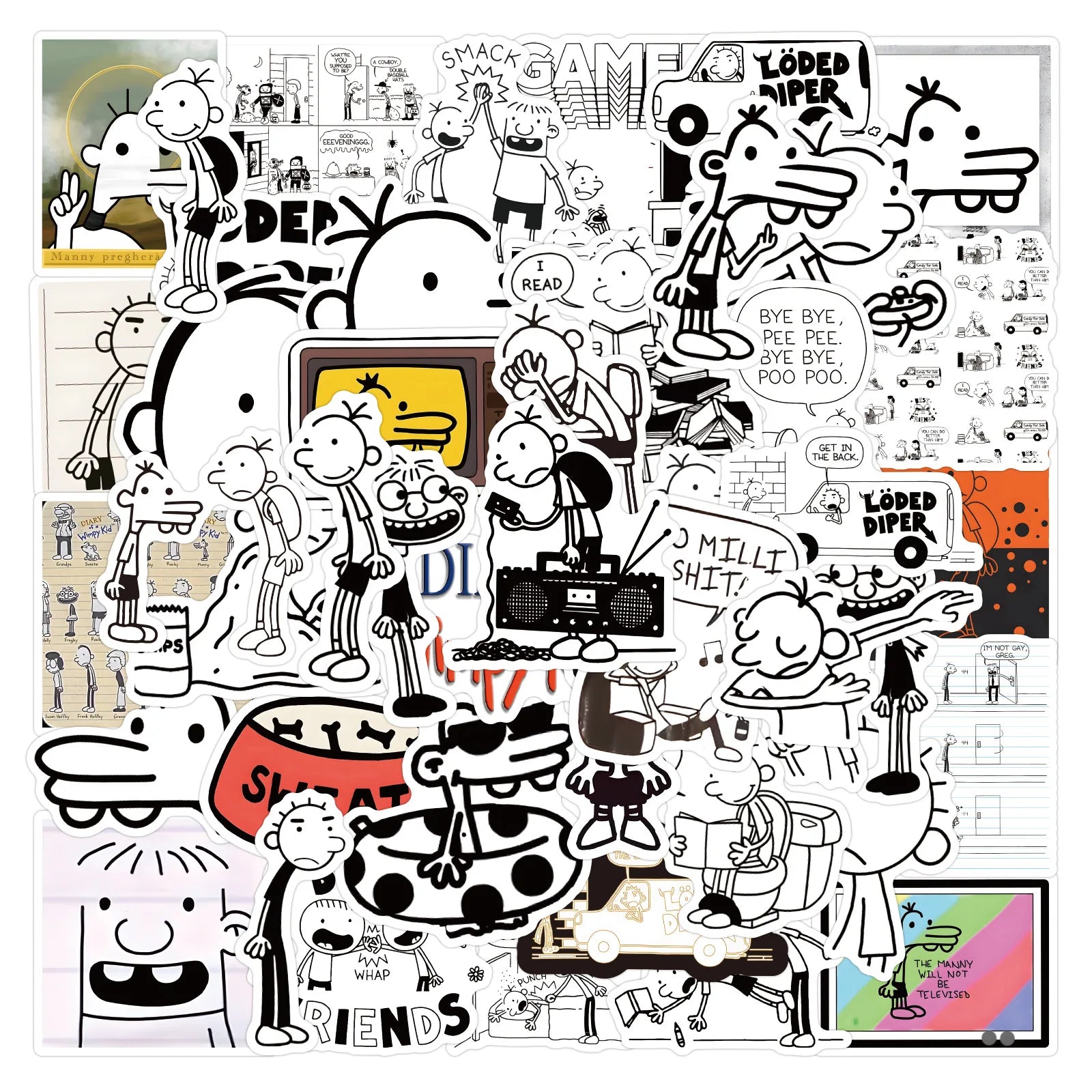 50PCS USA Popular Kids Book Illustration Diary of a Wimpy Kid Sticker