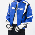 YUCHEN Custom High Quality PU Polyester Windbreak Waterproof PU Leather Racing Screen Printing and Applique Embroidery Jacket