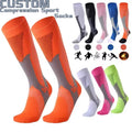 Wholesale Custom Knitted Breathable Athletic Compression Socks Sport Running Travel Knee High Unisex Basketball Soccer