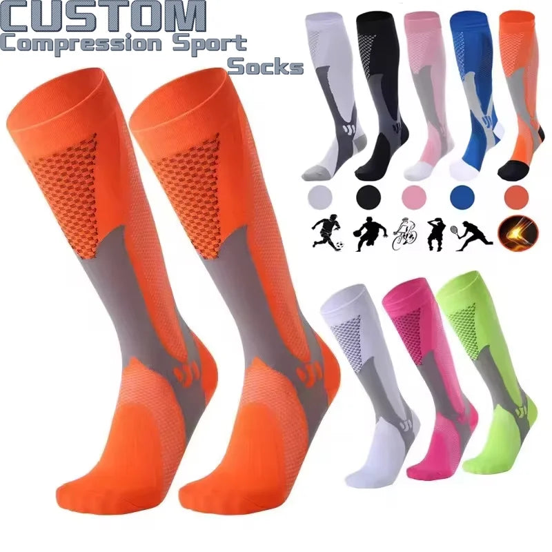 Wholesale Custom Knitted Breathable Athletic Compression Socks Sport Running Travel Knee High Unisex Basketball Soccer