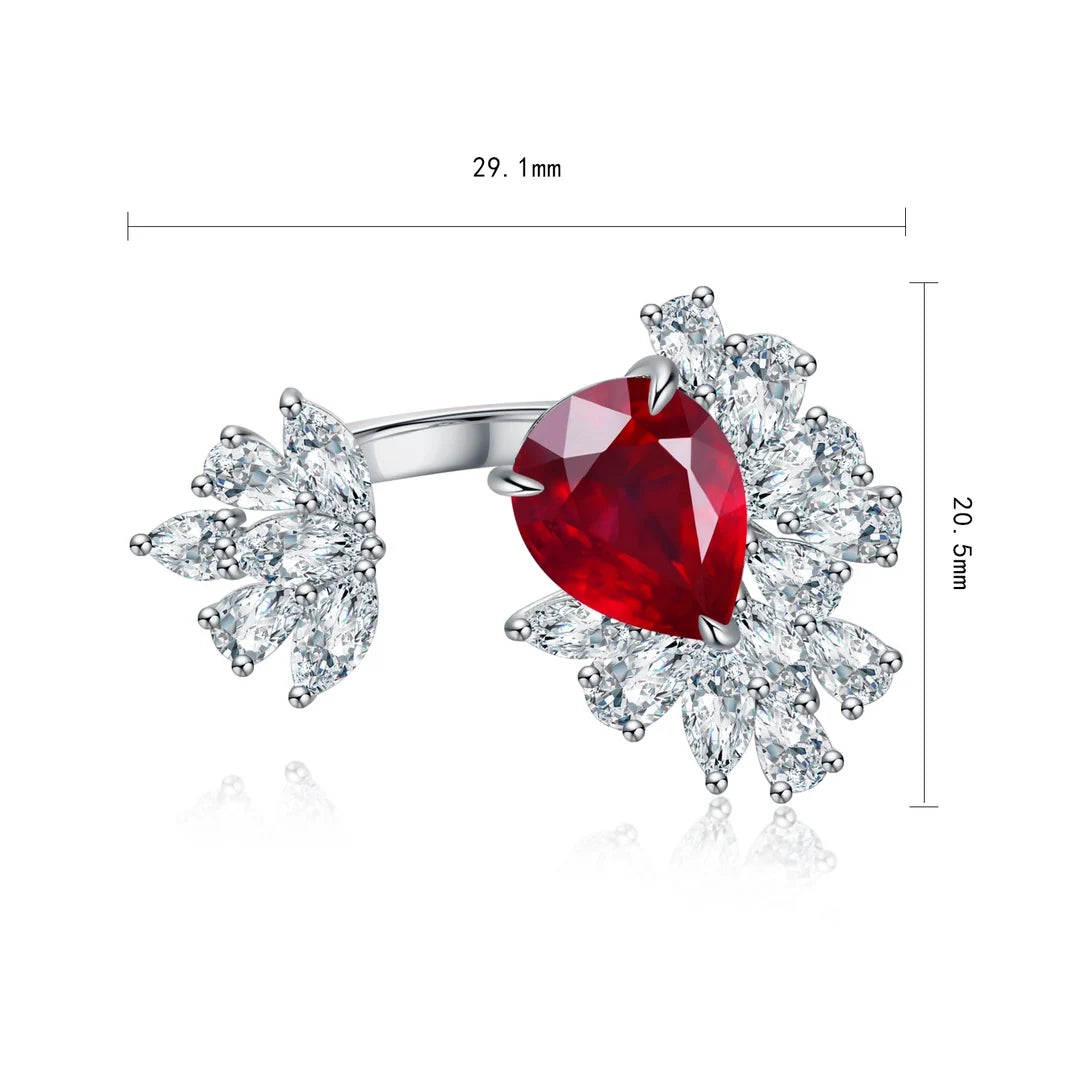 Factory Direct 925 Sterling Silver Pear Cut Lab Grown Ruby Gemstone Ring Trendy Unique Design Women's Wedding Party Claw Setting