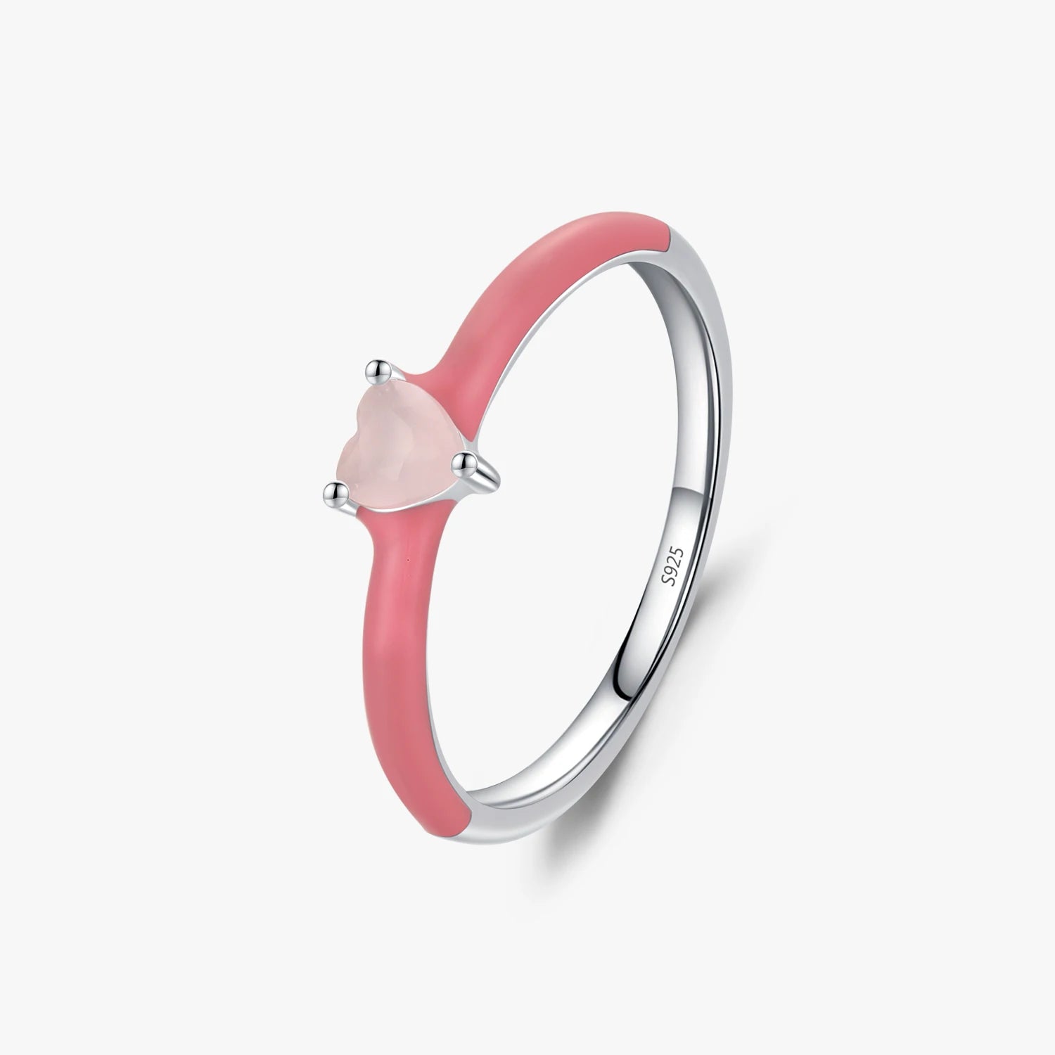 925 Sterling Silver Daily Accessories Fine Jewelry New Design Pink Enamel Ring Trendy Heart Crystal Promise Rings for Women