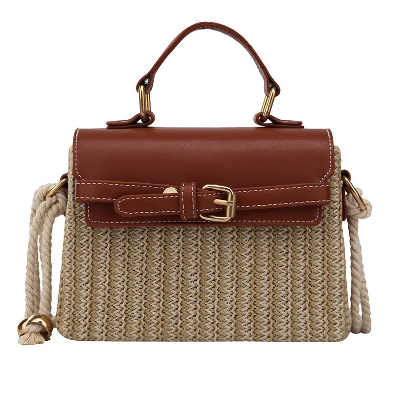 2021 New Fashion Handmade Straw Rattan Women Crossbody Bags Purse with Chain