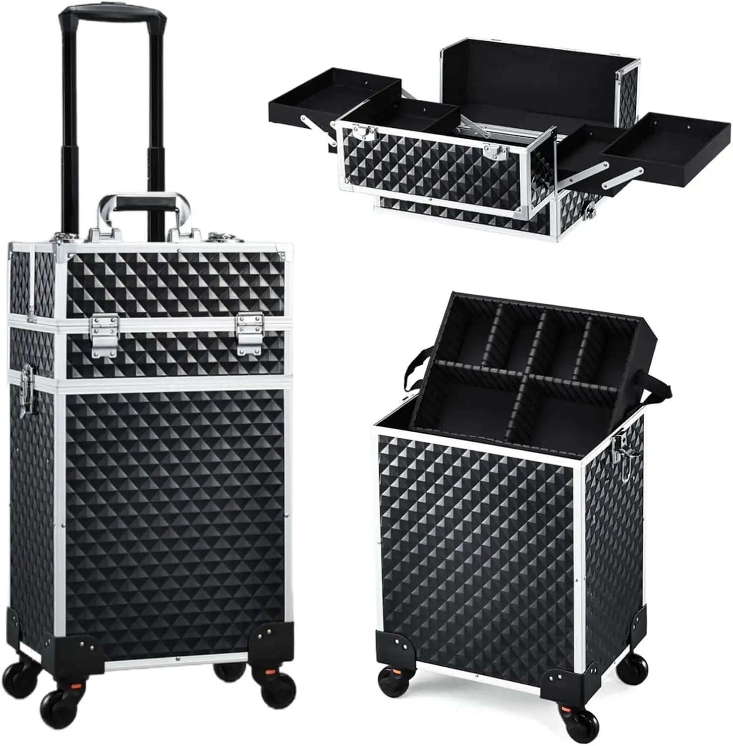 Professional Nail Cart Organizers 3 1 Large Capacity Rolling Makeup Train Case for Barber Cosmetology Travel Open Closure Type