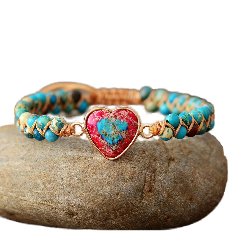 Galaxy Sea Sediment Stone Meditation Bracelet Lovers Shape Passion Heart Inspirational Spiritual Protection Calming Balance