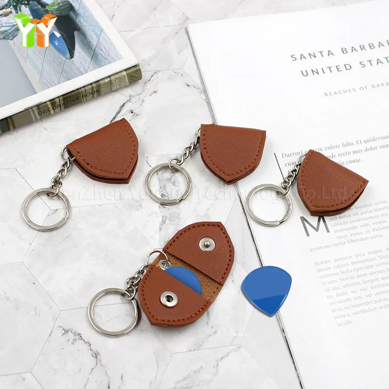 High Quality Guitar Picks Holder Case  PU  Leather with  Keychain for Every Guitar Player