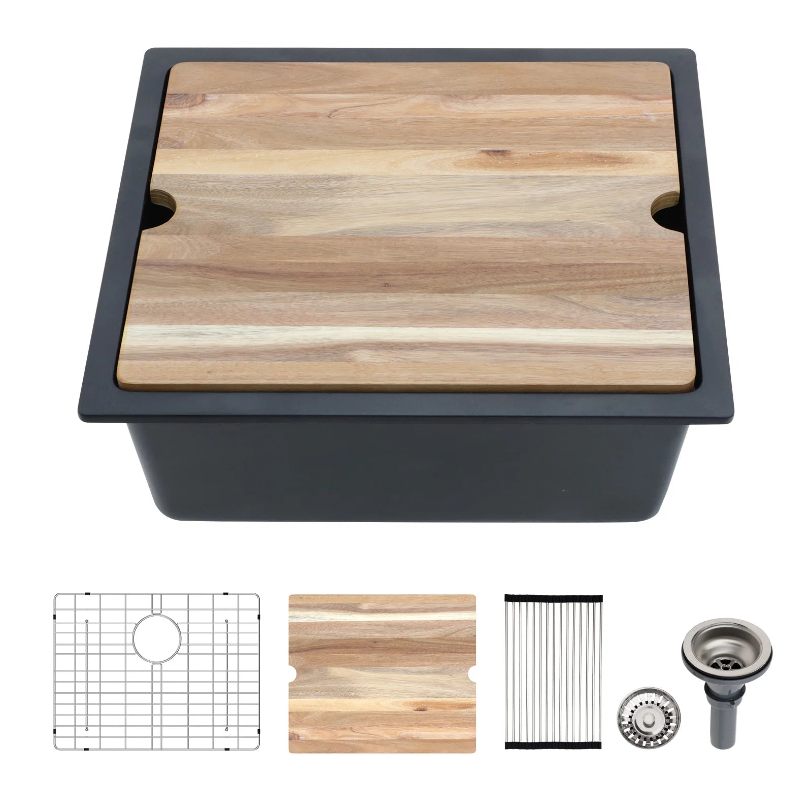 Sarlai Group 21"x18" Quartz Composite Kitchen Sink Black Undermount Ledge Workstation  21 Granite  Kitchen Sink