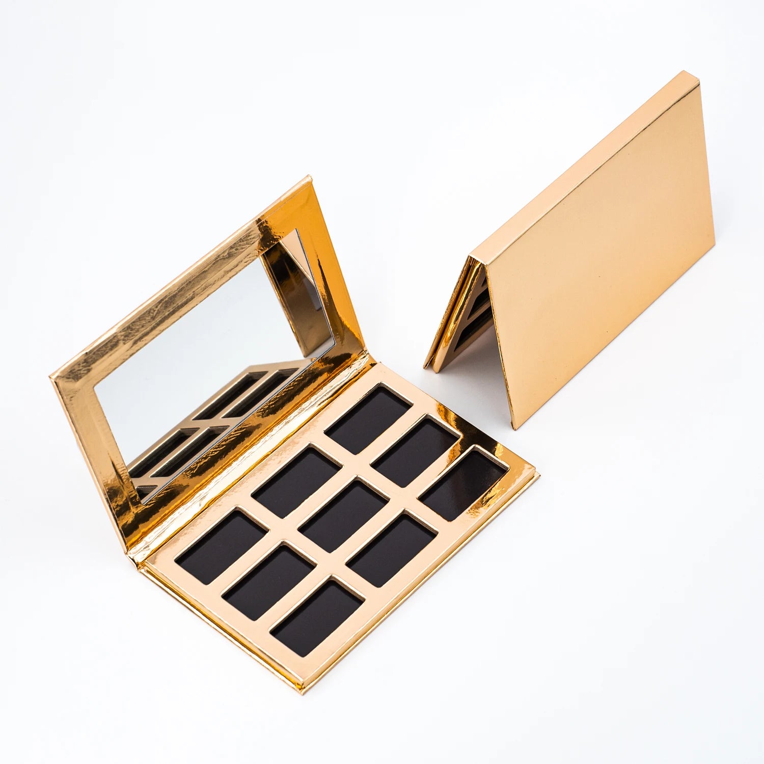 9 Rectangular Well Pans Cardboard Eco-friendly Embossing Cosmetic Compact Mini Empty Magnet Makeup Palette Eyeshadow Packaging