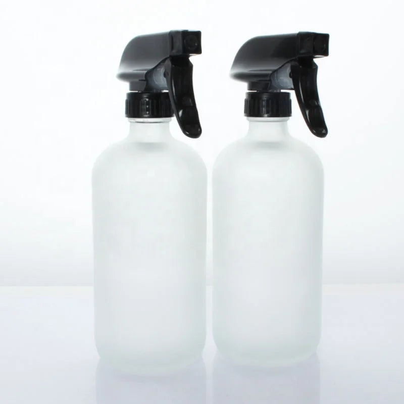 Wholesale 16 oz 480ml Empty boston Round Frosted Amber Glass Bottles with Trigger Sprayer