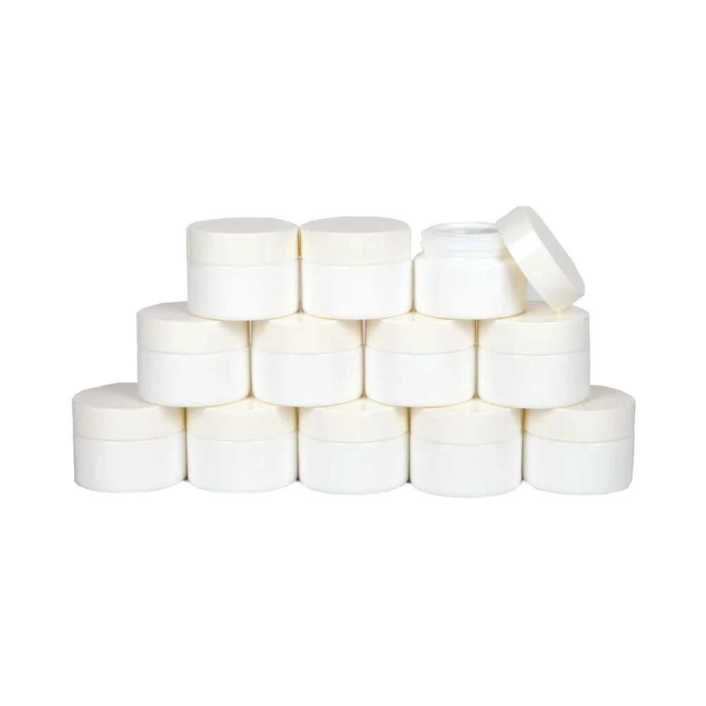 1oz 2oz 3oz 4oz 5oz 6oz Round Opal White Glass Jars with Inner Liners White Screw Cap Cosmetic Cream Use