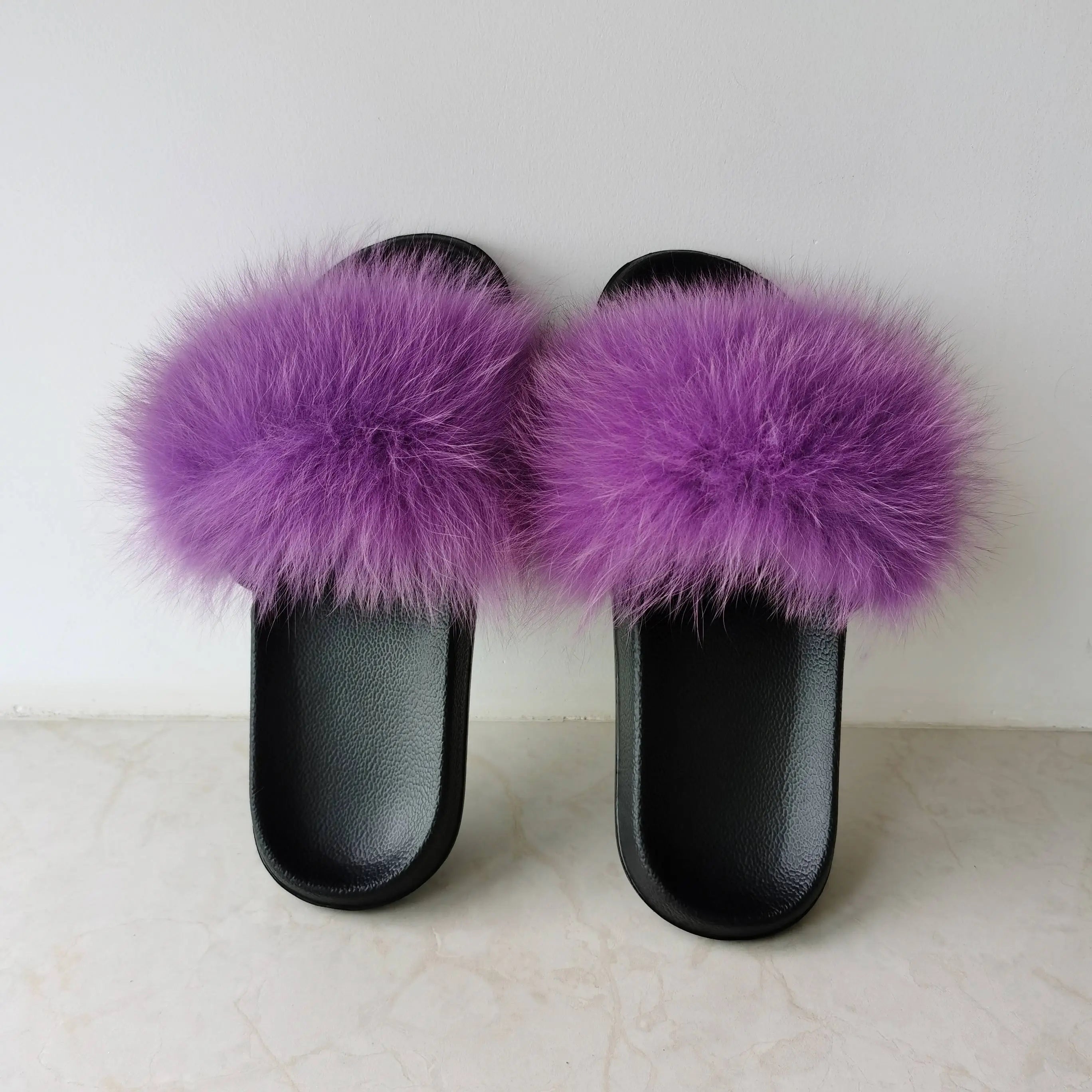 Wholesale Customizable Lady Flats Sandals Soft Fluffy for Slippers Real Fox Fur for Summer Beach Fashionable Women's Summer Slid