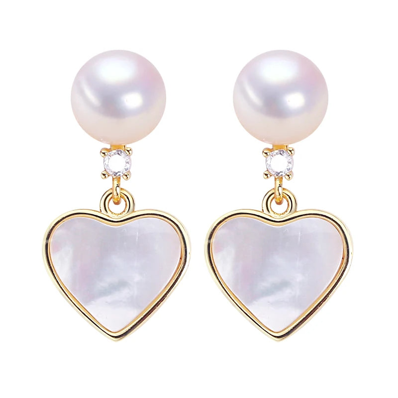 Freshwater Pearl Fine Stud Earrings Heart-shaped Sea Shell Pearl Jewelry 18K Gold Plated Earrings Accessory