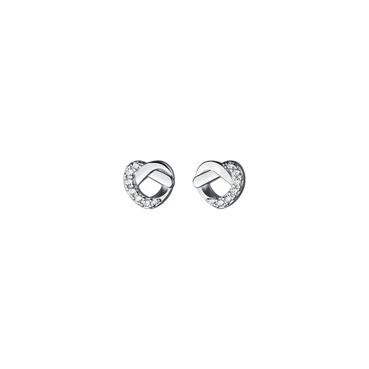 925 Sterling Silver Rose Gold Plated Cute Pretzel Stud Earrings with Cubic Zirconium Heart Knot Design Trendy Wedding Party Gift