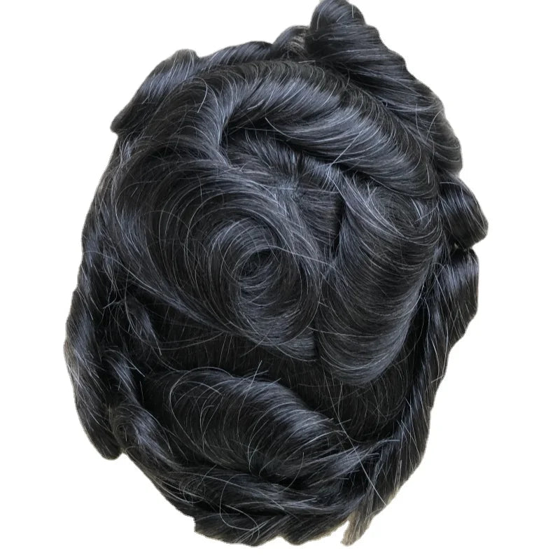 Emeda #1b10 Thin Skin 0608mm PU Toupee Indian Remy Topper V-Loop Front Knotted for Men Human Hair System