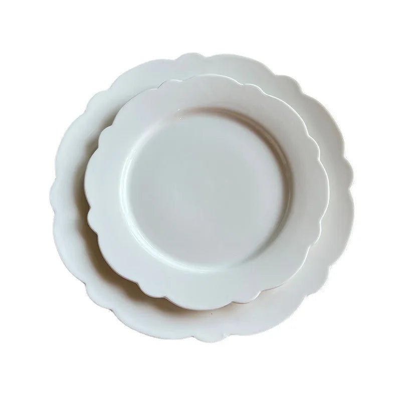 Solhui Hot Sale OEM/ODM White Porcelain Cloud Pattern Plate Dish Ceramic Flat Plate