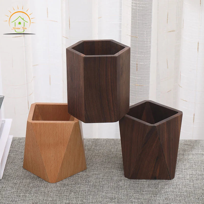 Office Accessories Pen Holder  Print Round Square Wooden  Fashion Lovely Design Pencil Holders Desk Wooden Boxes and Wall Signs