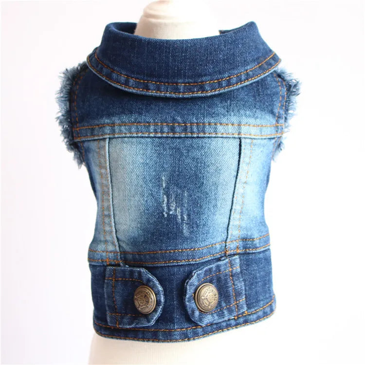 Factory Cheap Wholesale Pet Fashion Clothes Luxury Jean Hoodie Casual Comfortable Pattern Printing Dog Denim Vest