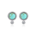 Fine Jewelry 925 Sterling Silver Round Shape Natural Turquoise Stud Earrings