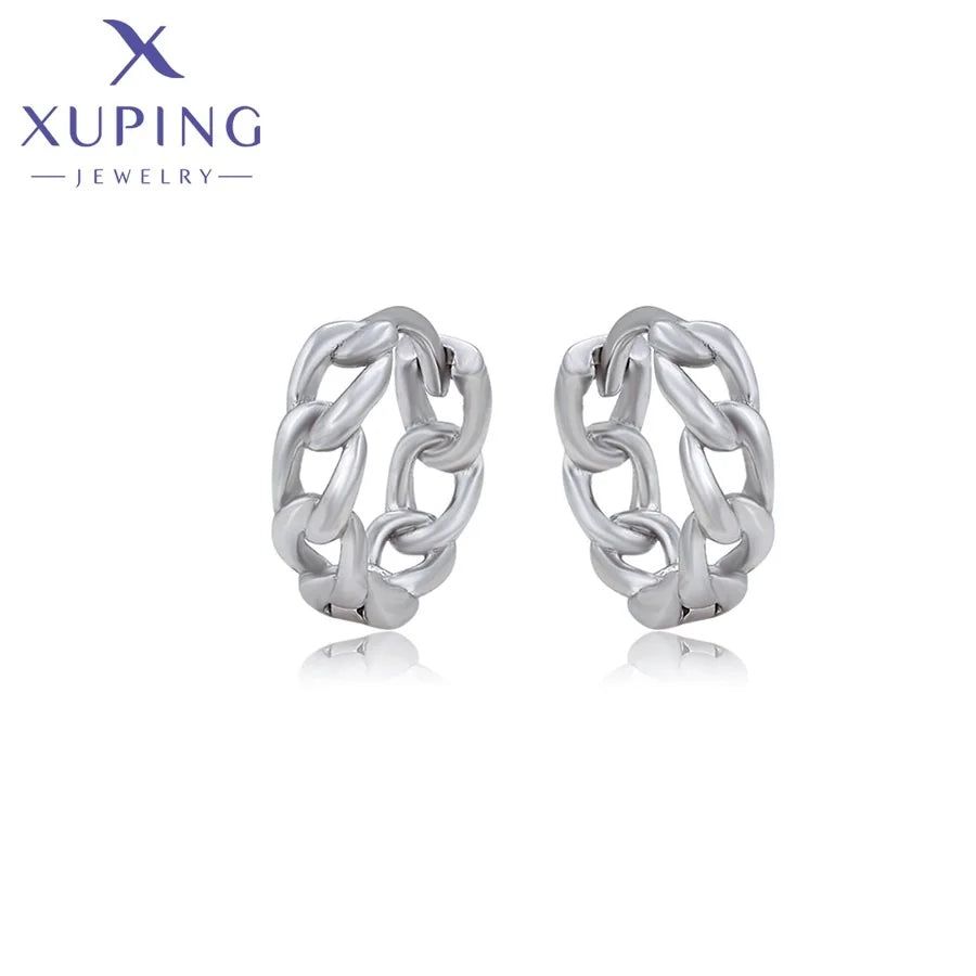 A00892264 Xuping Jewelry Twist Cross Ring Silver Color Women Small Hoop Earring