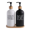 Custom Modern Kitchen 2Glass Hand Soap Dispenser SET With 1Wooden Base 500ML Refillable Soap Dispenser