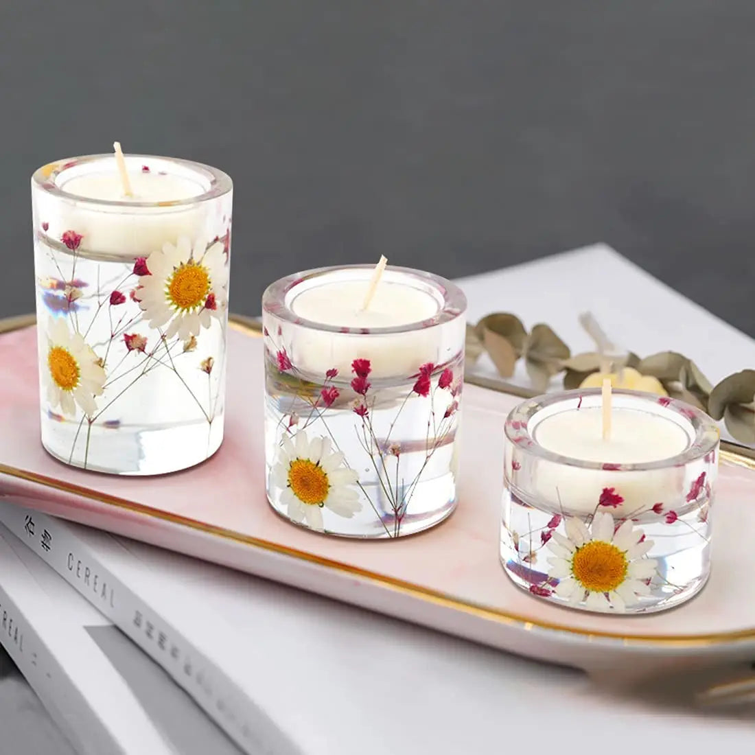 3 Pieces Silicone Mold Candle Holder Casting Mold Candle Epoxy Resin Mold for DIY Jewelry Container Home Decoration Crafts