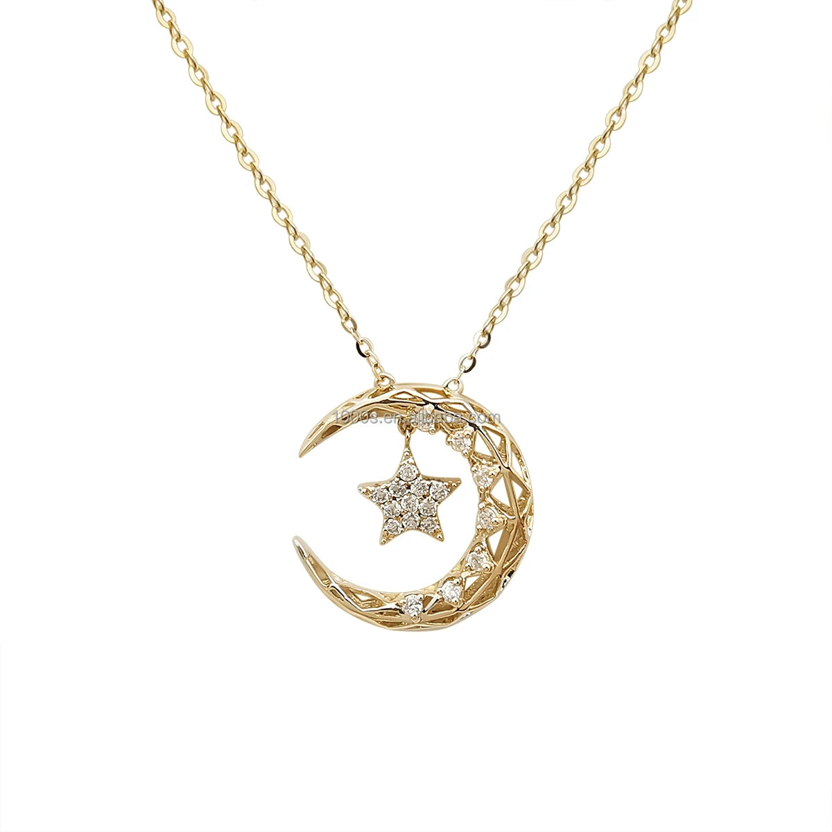 Hot Selling Fine Jewelry 14K Yellow Gold with Natural Diamond Necklace Moon Star Shape Pendant Necklace Customized Gold Jewelry