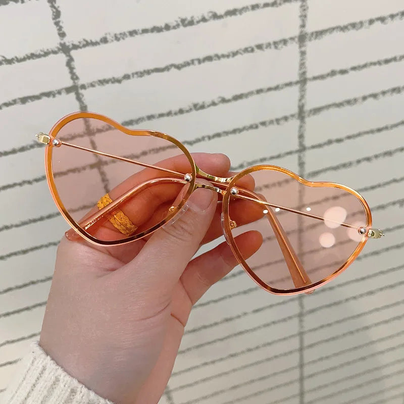 New Cute PC UV400 Metal Frame Heart Design Sunglasses Candy Women Unisex Blue Gold Green Love Heart Shape Ladies Gentlemen
