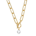 INS Fashion Titanium Steel Ladies 10mm Gothic Pearl Pendant Collar Stainless Steel Big Link Chain OT Buckle Chain Necklace