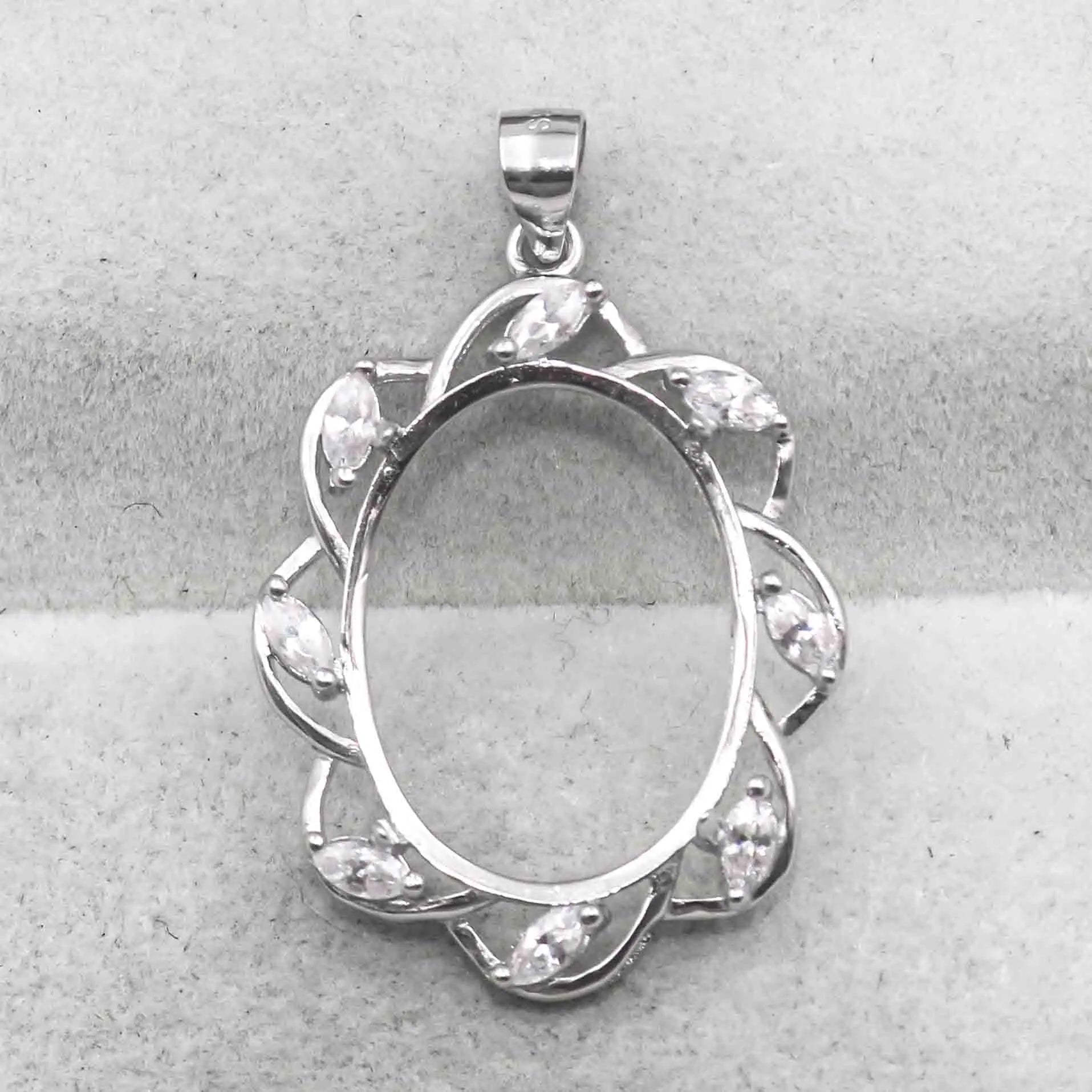 Sterling Silver 16*21mm Semi Mount Pendant Empty Frame Blank Support Setting S925 Base Holder Without Center Stone for DIY Inlay