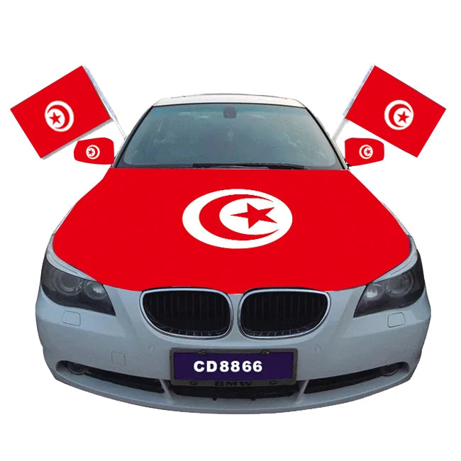 Top 32 Customizable Car Cover Flag Directly Supplied by Manufacturer Featuring Tunisia Hood Banner Football Team Hood Banner
