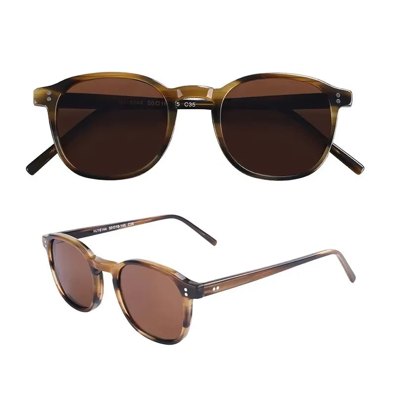 Custom Logo Sunglasses Vintage Women Men Polarized Acetate Sunglasses 2025 Luxury Handmade Round Sunglasses