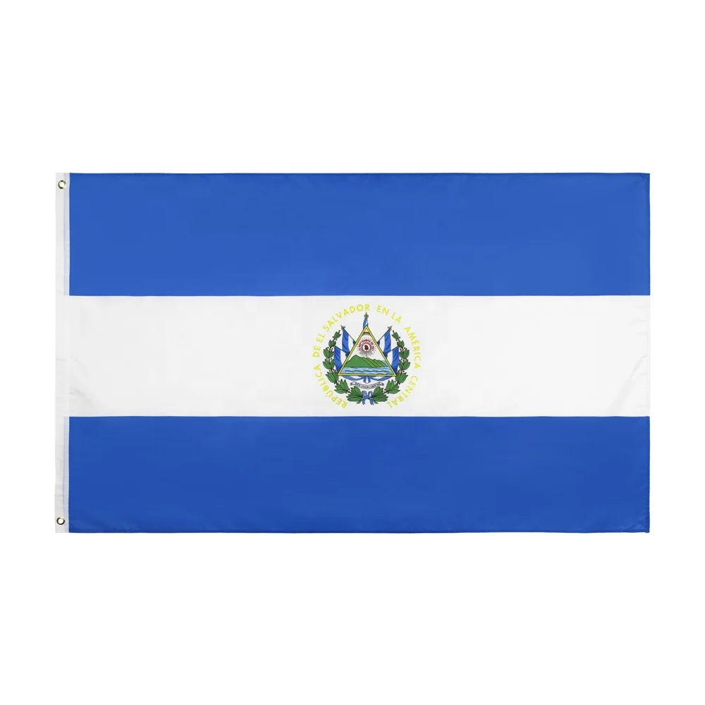 Wholesale Cheap Printed Outdoor Custom Made 3x5ft El Salvador Polyester Flag EN-71 Certified Flying Style Square Shape MegaBDM