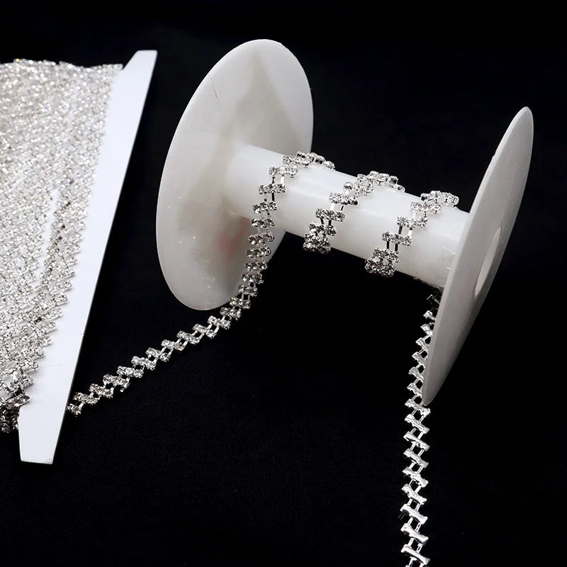 E001 Wholesale 0.6cm High Quality Crystal  White Rhinestone Cup Chain Bling Luxury Rhinestone Tassel Chain