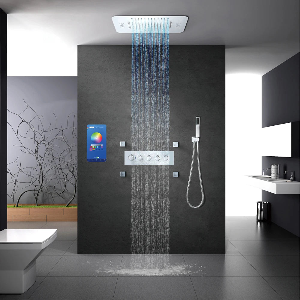 Bathroom Remote Control 64 Colors LED Light Music Shower Set Phone Play Music Shower System