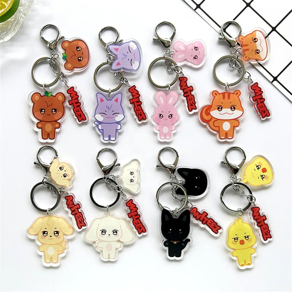 Kpop ATEEZ Keychain ANITEEZ Cartoon Acrylic Pendant Mito Keychain Keyring Ateez Hongjoong Seonghwa Yunho Yeosang