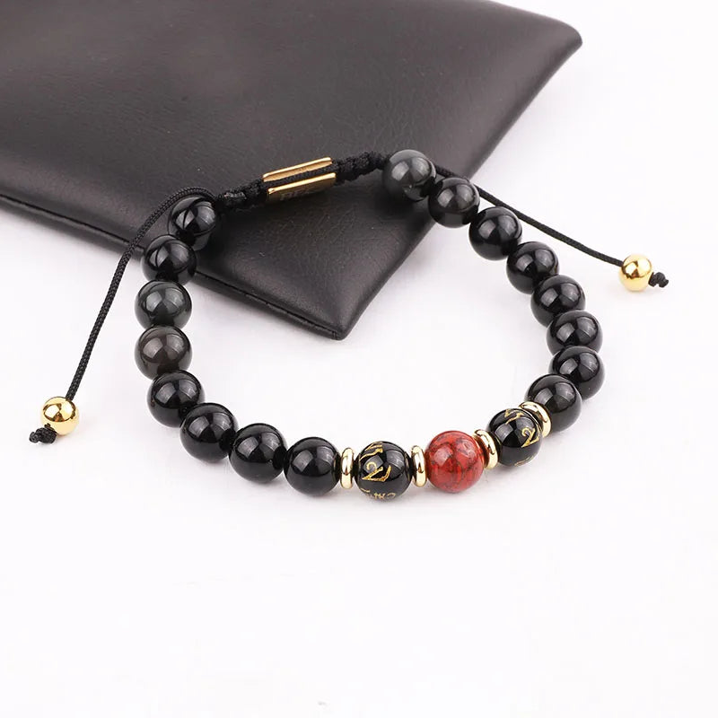 New Design Natural Stone Black Agate Tibetan Beads Friendship Custom Macrame Bracelet Men Women