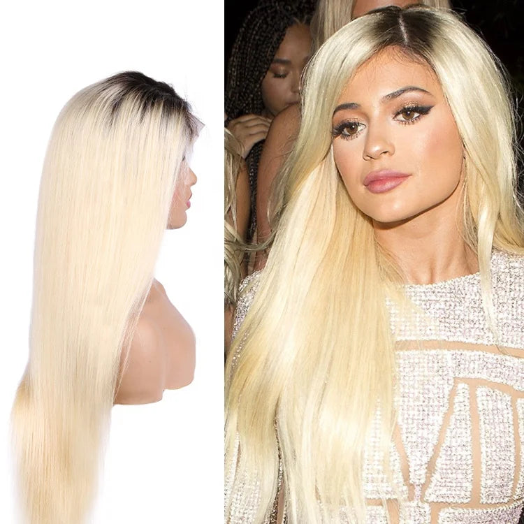14 Inch 150% Density Brazilian Human Hair Pre Plucked Glueless Wigs Full HD Lace 13X4 Ombre 613 Straight Pre Bleached Wig
