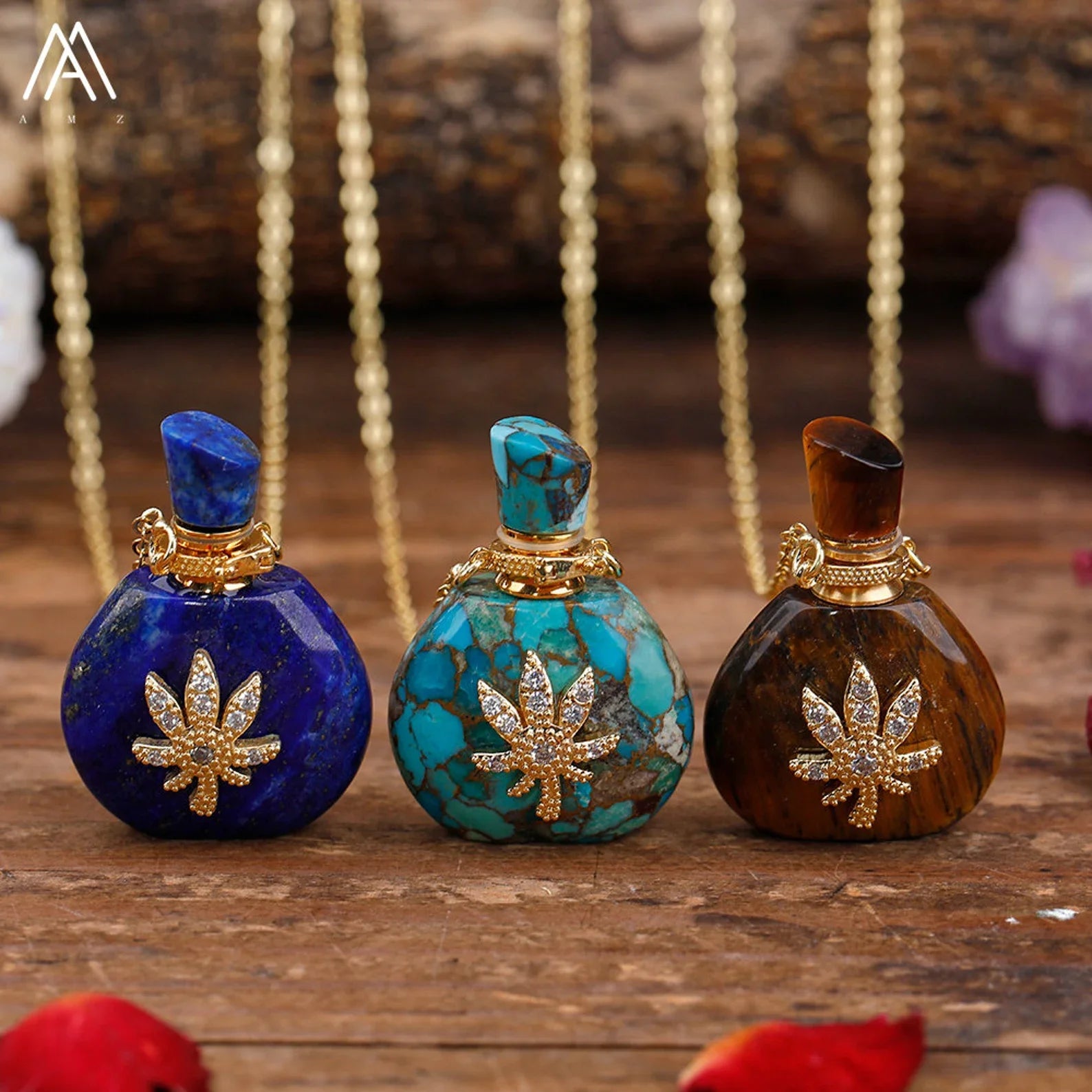 Luxury Perfume Bottle Necklace CZ Rhinestone Flower Healing Crystal Open Vial Necklaces Women Jewelry