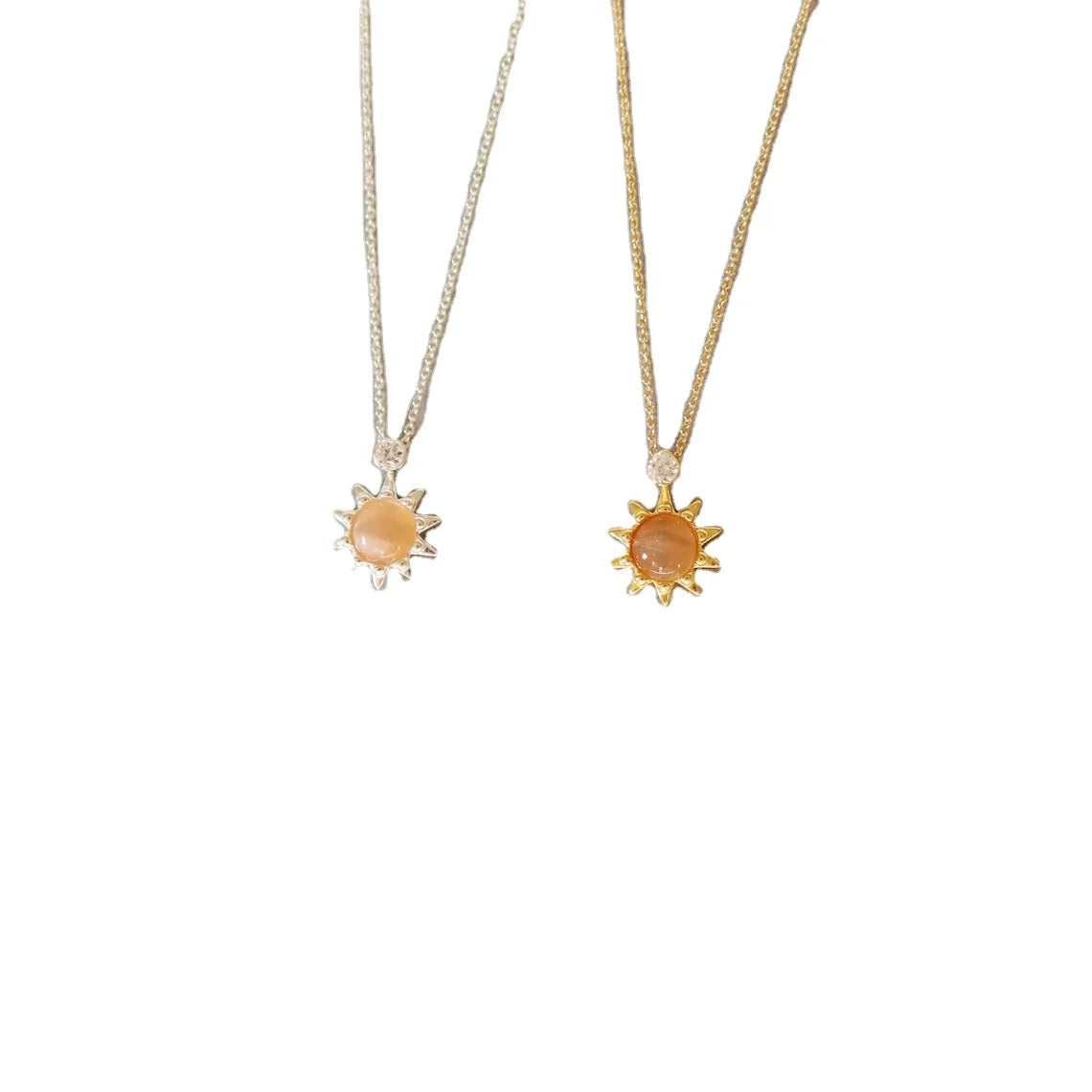 HOYA 925 Sterling Silver Birthstone Pendant Exquisite Crystal Sunflower Diamond Natural Sunstone Flower Shape Pattern Chains